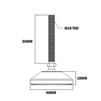 30-M10D40-1 MODULAR SOLUTIONS PLASTIC FOOT 40 DIA, M10 THREAD W/ JAM NUT